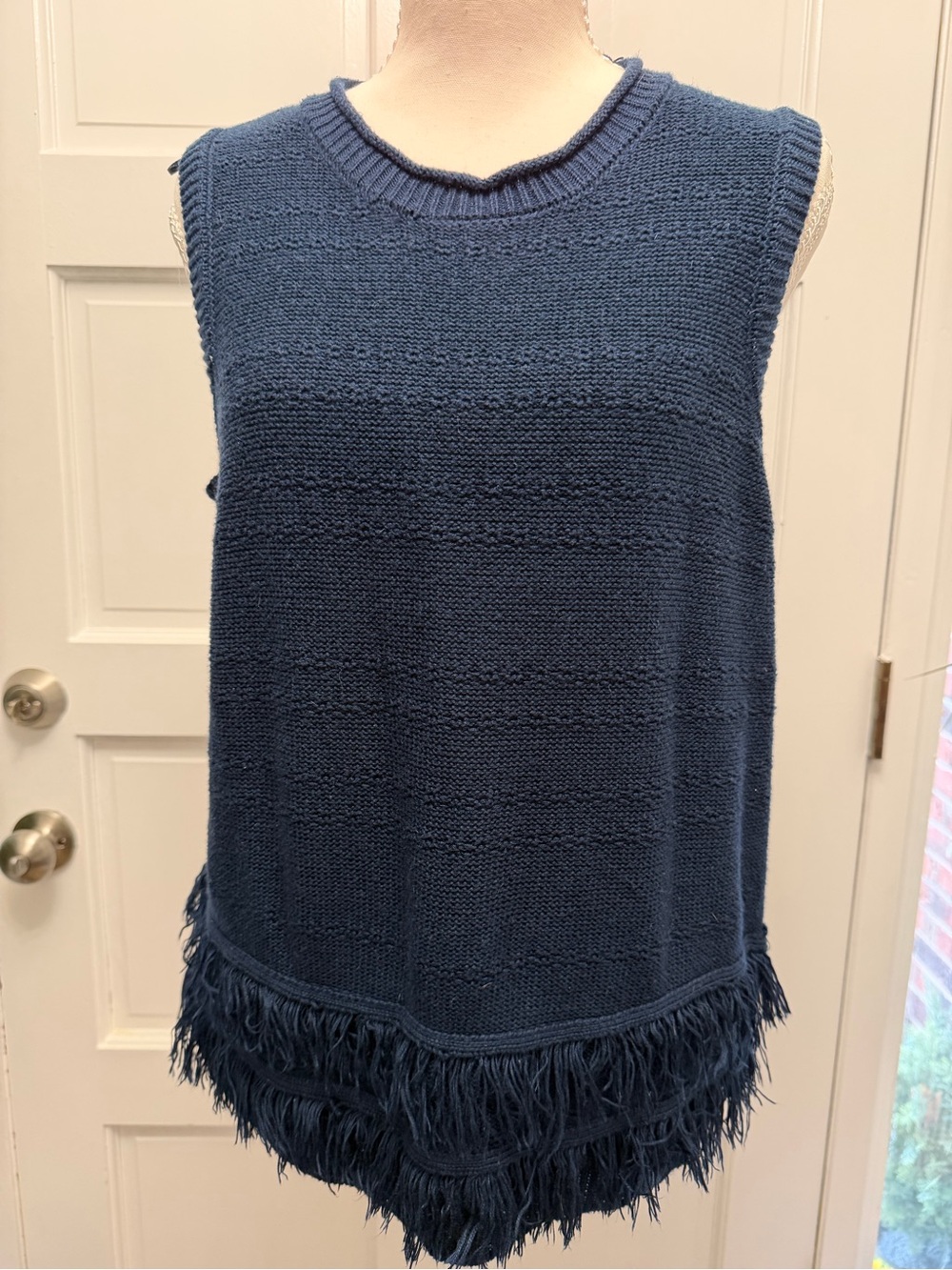 Wonderly Navy Fringed Knit Sleeveless Top